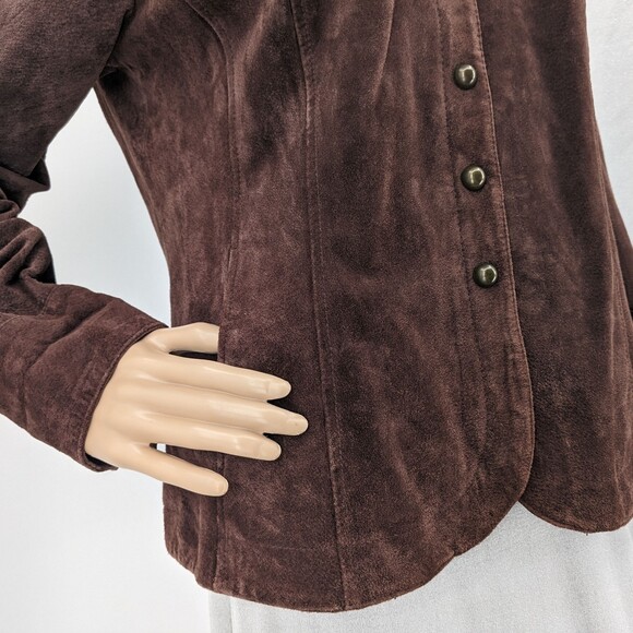 Vintage y2k Live a Little Suede Military Jacket Brown Button Front Leather L - Picture 5 of 13